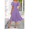 MEROKEETY Women’s Summer Casual V Neck Ruffle Sleeve Smocked High Waist Midi Dress with Pockets(Purple)