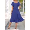 MEROKEETY Women’s Summer Casual V Neck Ruffle Sleeve Smocked High Waist Midi Dress with Pockets(Royal)