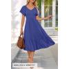 MEROKEETY Women’s Summer Casual V Neck Ruffle Sleeve Smocked High Waist Midi Dress with Pockets(Royal)