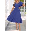 MEROKEETY Women’s Summer Casual V Neck Ruffle Sleeve Smocked High Waist Midi Dress with Pockets(Royal)