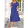 MEROKEETY Women’s Summer Casual V Neck Ruffle Sleeve Smocked High Waist Midi Dress with Pockets(Royal)