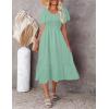 MEROKEETY Women’s Summer Casual V Neck Ruffle Sleeve Smocked High Waist Midi Dress with Pockets(Sage)