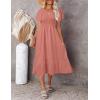 MEROKEETY Women’s Summer Casual V Neck Ruffle Sleeve Smocked High Waist Midi Dress with Pockets(Tearose)