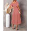 MEROKEETY Women’s Summer Casual V Neck Ruffle Sleeve Smocked High Waist Midi Dress with Pockets(Tearose)