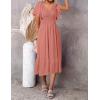 MEROKEETY Women’s Summer Casual V Neck Ruffle Sleeve Smocked High Waist Midi Dress with Pockets(Tearose)