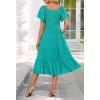 MEROKEETY Women’s Summer Casual V Neck Ruffle Sleeve Smocked High Waist Midi Dress with Pockets(Turquoise)