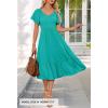 MEROKEETY Women’s Summer Casual V Neck Ruffle Sleeve Smocked High Waist Midi Dress with Pockets(Turquoise)