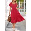 MEROKEETY Women’s Summer Casual V Neck Ruffle Sleeve Smocked High Waist Midi Dress with Pockets(Watermelon)