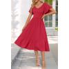 MEROKEETY Women’s Summer Casual V Neck Ruffle Sleeve Smocked High Waist Midi Dress with Pockets(Watermelon)