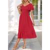 MEROKEETY Women’s Summer Casual V Neck Ruffle Sleeve Smocked High Waist Midi Dress with Pockets(Watermelon)
