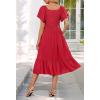 MEROKEETY Women’s Summer Casual V Neck Ruffle Sleeve Smocked High Waist Midi Dress with Pockets(Watermelon)