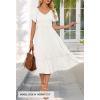 MEROKEETY Women’s Summer Casual V Neck Ruffle Sleeve Smocked High Waist Midi Dress with Pockets(White)