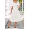 MEROKEETY Women’s Summer Casual V Neck Ruffle Sleeve Smocked High Waist Midi Dress with Pockets(White)