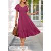 MEROKEETY Women’s Summer Casual V Neck Ruffle Sleeve Smocked High Waist Midi Dress with Pockets(Wine)