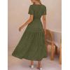 MEROKEETY Women’s Summer Floral Maxi Dress 2026 Spring Boho Vacation Eyelet Lace Short Sleeve A Line Tiered Flowy Dresses(Army Green)
