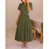 MEROKEETY Women’s Summer Floral Maxi Dress 2026 Spring Boho Vacation Eyelet Lace Short Sleeve A Line Tiered Flowy Dresses(Army Green)