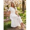 MEROKEETY Women’s Summer Floral Maxi Dress 2026 Spring Boho Vacation Eyelet Lace Short Sleeve A Line Tiered Flowy Dresses(White)
