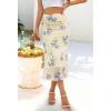 MEROKEETY Women’s Summer Floral Mesh Midi Skirt 2026 Casual Trendy High Waist Ruched Boho Skirts(Apricot)