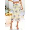 MEROKEETY Women’s Summer Floral Mesh Midi Skirt 2026 Casual Trendy High Waist Ruched Boho Skirts(Apricot)