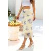 MEROKEETY Women’s Summer Floral Mesh Midi Skirt 2026 Casual Trendy High Waist Ruched Boho Skirts(Apricot)
