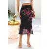MEROKEETY Women’s Summer Floral Mesh Midi Skirt 2026 Casual Trendy High Waist Ruched Boho Skirts(Blackrose)