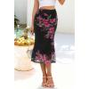 MEROKEETY Women’s Summer Floral Mesh Midi Skirt 2026 Casual Trendy High Waist Ruched Boho Skirts(Blackrose)