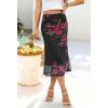 MEROKEETY Women’s Summer Floral Mesh Midi Skirt 2026 Casual Trendy High Waist Ruched Boho Skirts(Blackrose)