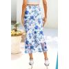 MEROKEETY Women’s Summer Floral Mesh Midi Skirt 2026 Casual Trendy High Waist Ruched Boho Skirts(Blue)