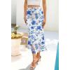 MEROKEETY Women’s Summer Floral Mesh Midi Skirt 2026 Casual Trendy High Waist Ruched Boho Skirts(Blue)