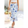 MEROKEETY Women’s Summer Floral Mesh Midi Skirt 2026 Casual Trendy High Waist Ruched Boho Skirts(Blue)