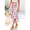 MEROKEETY Women’s Summer Floral Mesh Midi Skirt 2026 Casual Trendy High Waist Ruched Boho Skirts(Floral Pink)