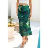 MEROKEETY Women’s Summer Floral Mesh Midi Skirt 2026 Casual Trendy High Waist Ruched Boho Skirts(Green)