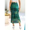 MEROKEETY Women’s Summer Floral Mesh Midi Skirt 2026 Casual Trendy High Waist Ruched Boho Skirts(Green)