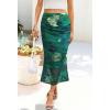MEROKEETY Women’s Summer Floral Mesh Midi Skirt 2026 Casual Trendy High Waist Ruched Boho Skirts(Green)