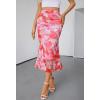 MEROKEETY Women’s Summer Floral Mesh Midi Skirt 2026 Casual Trendy High Waist Ruched Boho Skirts(Light Orange)