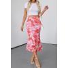 MEROKEETY Women’s Summer Floral Mesh Midi Skirt 2026 Casual Trendy High Waist Ruched Boho Skirts(Light Orange)