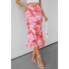 MEROKEETY Women’s Summer Floral Mesh Midi Skirt 2026 Casual Trendy High Waist Ruched Boho Skirts(Light Orange)