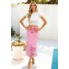 MEROKEETY Women’s Summer Floral Mesh Midi Skirt 2026 Casual Trendy High Waist Ruched Boho Skirts(Pink)