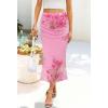 MEROKEETY Women’s Summer Floral Mesh Midi Skirt 2026 Casual Trendy High Waist Ruched Boho Skirts(Pink)