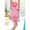 MEROKEETY Women’s Summer Floral Mesh Midi Skirt 2026 Casual Trendy High Waist Ruched Boho Skirts(Pink)