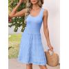 MEROKEETY Women’s Summer Sleeveless Mini Dress 2025 Casual Crewneck Crochet A Line Flowy Tank Sundress(Light Blue)