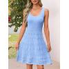 MEROKEETY Women’s Summer Sleeveless Mini Dress 2025 Casual Crewneck Crochet A Line Flowy Tank Sundress(Light Blue)