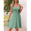 MEROKEETY Women’s Summer Sleeveless Mini Dress 2025 Casual Crewneck Crochet A Line Flowy Tank Sundress(Pea Green)