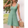 MEROKEETY Women’s Summer Sleeveless Mini Dress 2025 Casual Crewneck Crochet A Line Flowy Tank Sundress(Pea Green)