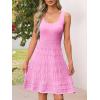 MEROKEETY Women’s Summer Sleeveless Mini Dress 2025 Casual Crewneck Crochet A Line Flowy Tank Sundress(Pink)