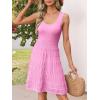 MEROKEETY Women’s Summer Sleeveless Mini Dress 2025 Casual Crewneck Crochet A Line Flowy Tank Sundress(Pink)