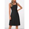 MEROKEETY Women’s Summer Strap Square Neck Mini Dress Sleeveless Pleated A Line Swing Sweater Dress(Black)