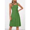 MEROKEETY Women’s Summer Strap Square Neck Mini Dress Sleeveless Pleated A Line Swing Sweater Dress(Green)