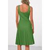 MEROKEETY Women’s Summer Strap Square Neck Mini Dress Sleeveless Pleated A Line Swing Sweater Dress(Green)