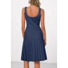 MEROKEETY Women’s Summer Strap Square Neck Mini Dress Sleeveless Pleated A Line Swing Sweater Dress(Navy)